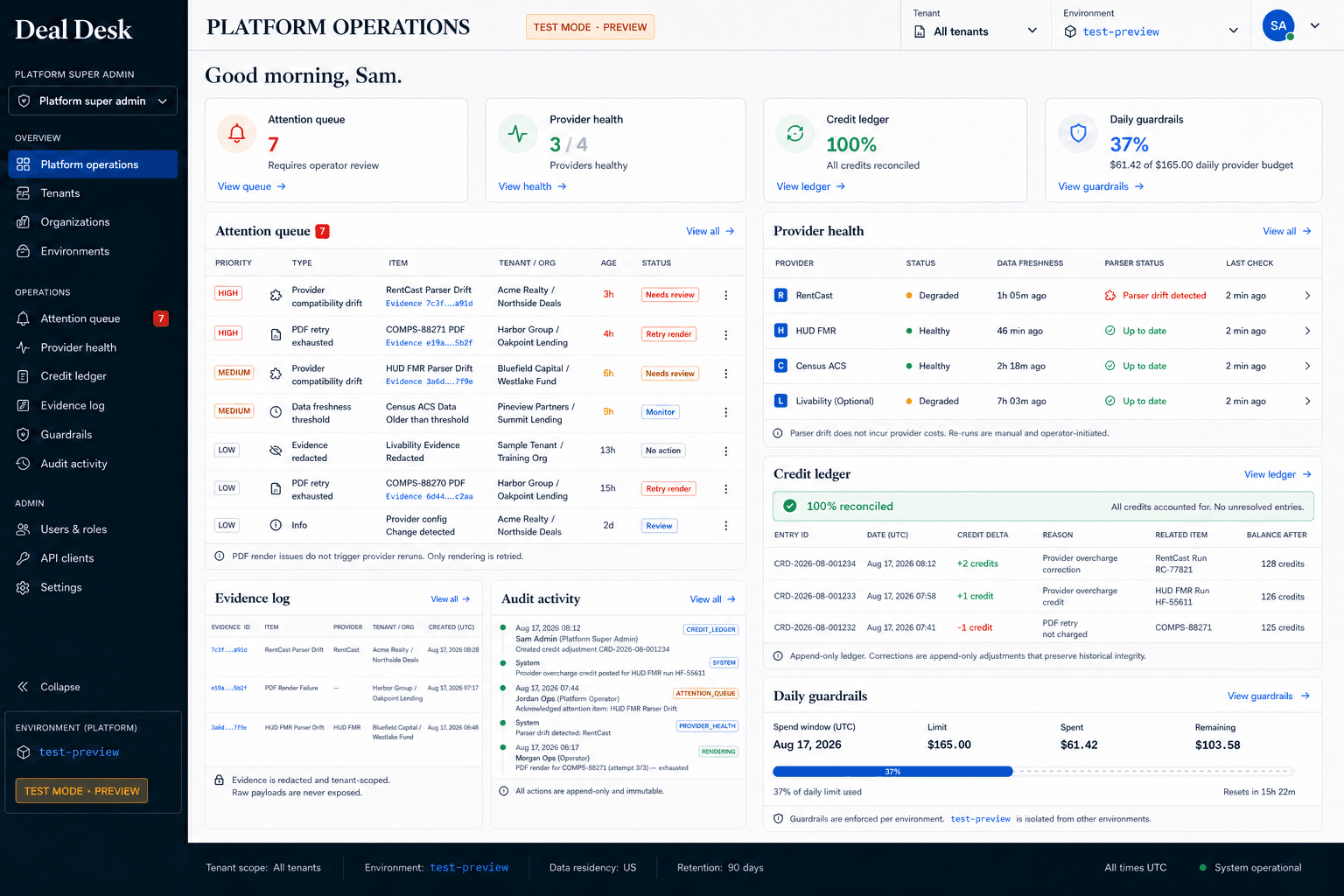 Approved platform operations console